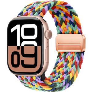 Magnetic Braided Loop Band Compatible with Apple Watch Series 11 10 42mm 9 8 7 6 5 4 40mm 41mm for Women Men, Stretchy Nylon Elastic Sport Strap for iWatch SE 1/2/3, W-Colorful