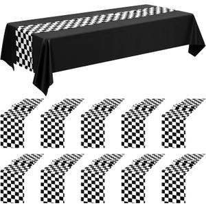 10 Pack Checkered Table Runner Polyester Table Decor Classic Black and White Checkerboard Table Runner for Indoor Outdoor Wedding, Birthday Parties, Fit Rectange and Round Table(12 x 108 Inch)