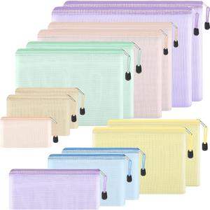 EOOUT 14pcs Mesh Zipper Pouch, 8 Sizes Waterproof Zipper Bags, 7 Colors Waterproof Plastic Document Pouch, Multipurpose for Travel Storage, Office Appliances, Home Organize