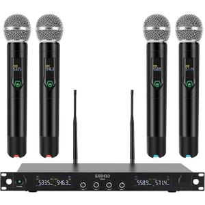 4-Channel Wireless Microphone System, Quad UHF Metal Cordless Mic, 4x25 Channels, Professional Cordless Mic System for Church, DJ, Karaoke,Wedding, Home KTV Set