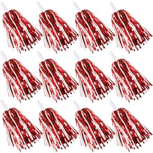 Cheerleading Pom Poms - School Spirit Shakers Metallic Foil Cheering Pompoms Cheer Pom with Baton Handle Plastic Squad for Adults Team Spirit Sports Party Cheering (6, Red, White)