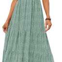 ZESICA Women's Summer Boho Floral Smocked Short Sleeve Maxi Dress (Green, L)