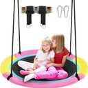 40 Inch Saucer Tree Swing for Kids Outdoor, Textilene Fabric Tear & UV Resistant Waterproof, Round Disc Circle Swing with Adjustable Hanging Straps, Swing Set for Backyard Garden, Pink (40inch | Pink)