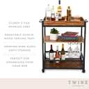 Twine Modern Manor Bar Cart, Wheeled Rustic Industrial Portable Serving Cart with Removable Tray for Liquor, Glassware, and Wine, Wood, Metal, Set of 1