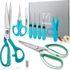 Fabric Scissors Tailor Sewing Shears Threading Needle Tools Kit 10 Inch Heady Duty Scissors Set for Fabric Cutting Professional Extremely Sharp Cloth Scissor Multipurpose Dressmaker (Blue)