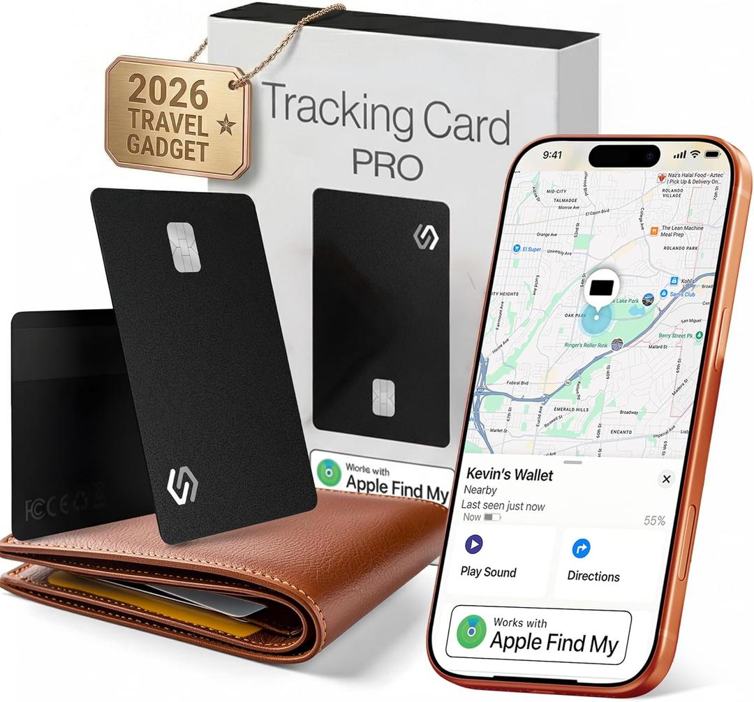 SPOTMINDERS Apple MFi Certified Wallet Tracker PRO for Travel Credit Card Design Works with Apple Find My IP68 Waterproof Rechargeable Tracking Card for Wallet Luggage Passport 0.07in Slim Item Finder (Black PRO (Pack of 1))