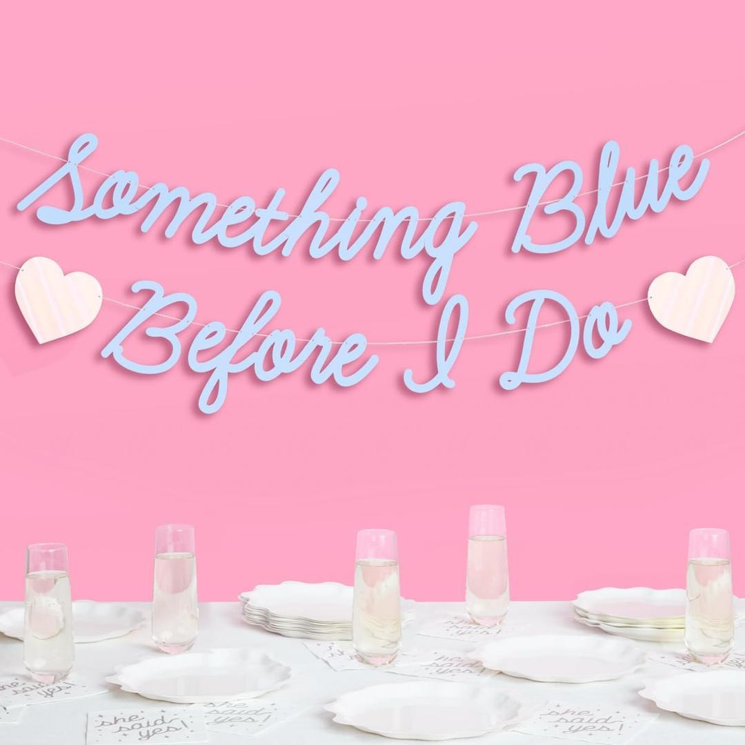 xo, Fetti Something Blue Before I Do Banner - Matte Blue | 5.5 Ft. | Bachelorette Decorations, Engagement Party Sign, Proposal Background, Bach Heart Supplies