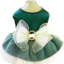 ANIAC Retro Dog Tulle Dress with Leash Ring Spring Summer Girl Puppy Clothes for Small Dog Cat Apparel Formal Pet Prom Dress for Christmas Wedding Birthday Valentines (Green,Large)