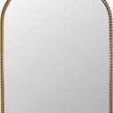20″ x 30″ Wall Mount Baroque Arched Mirror, Antique Gold Metal Frame Real Glass Vintage Mirror with Decorative Crest for Bathroom Vanity, Entryway, Mantel