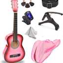 30" Wood Guitar with Case and Accessories for Kids/Girls/Boys/Beginners (Pink Gradient)