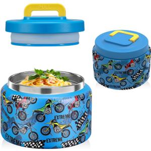 JXXM 8 Oz Thermo Food Jar for Hot & Cold Food for Kids, Insulated Lunch Containers Hot Food Jar,Leak-Proof Vacuum Stainless Steel Wide Mouth Lunch Soup Thermo for School (BLUE-Locomotive)