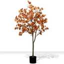 CraftyDream 4ft Fall Eucalyptus Leaves Artificial Autumn Tree Ficus Fall Eucalyptus Stems Thanksgiving Decor Artificial Faux Tree Leaves Branches Decor for Porch Front Door Outdoor Indoor Decoration