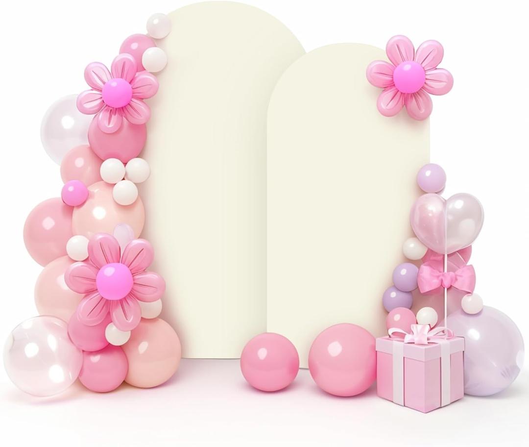 LEBENGURU Set of 2 Upgraded Wedding Arch Cover, 6.6FT,7.2FT Beige Spandex Fitted Arch Backdrop Cover, Round Top Chiara Stand Covers for Birthday Party Baby Shower Banquet Balloon Dcor