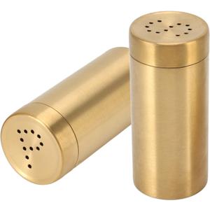 Gold Jar, Pack of 2 Stainless Steel Rustproof Screw Open Top Seasoning Shaker Bottle Portable Seasoning Bottle Condiment Jar for Salt Sugar Paprika, 1.5x3.5in