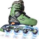 2PM SPORTS Inline Skates for Kids Boys Girls Ages 5-8 8-12 3-5 4-8 6-12 with Light Up Wheels, Adjustable Children's Roller Skates Blades for Toddler Beginner Youth Indoor Outdoor (Black, M)