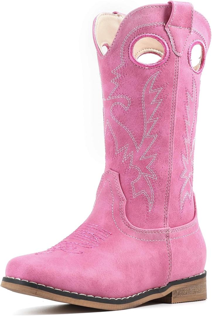 IUV Cowboy Boots for Boys Girls Western Square Toe Cowgirl Boots Mid Calf Riding Shoes (Toddler/Little Kid/Big Kid) 8