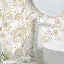 Safiyya Peel and Stick Wallpaper Boho Floral Contact Paper 197" x 17.3" Gold and White Wall Paper Modern Self Adhesive Removable Wallpaper for Bedroom Bathroom Vinyl Rolls