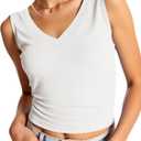 Imily Bela Womens Ribbed Tank Tops Summer Slim Fit V Neck Tops Casual Basic Knit Sleeveless Shirts (White, L)