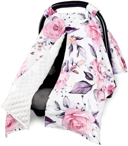 Baby Car Seat Cover, Breathable Infant Carseat Cover for Summer Peekaboo Opening Car Seat Canopy Cover, Nursing Cover for Baby Boys Girls (Pink Floral)