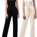 Silicherry 2 Pack Women's Jumpsuits Summer Romper Sleeveless Wide Leg Long Pants 2025 Casual Summer Dressy Travel Outfit L