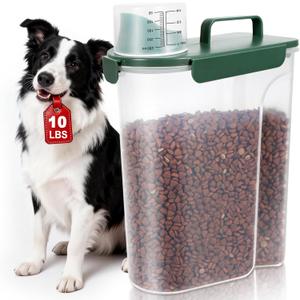 TBMax 10 Lbs Cat Dog Food Storage Container, 2026 Upgraded Large Pouring Container for Pet Food Storage, Bird Seed Dispenser, Portable Travel Kibble Holder -Bottle Green (12Qt)