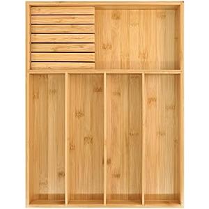 VaeFae Bamboo Silverware Organizer (Non-expandable), Utensil Holder for Drawer, Wooden Cutlery Tray with Divider for Kitchen Drawer, Utensil Organizer with Knife Block