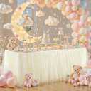PARTISKY 9FT Length Champagne Tulle Table Skirt for Rectangle Tables 2-Layer Ruffle Tulle Tutu Cloth Desk Table Skirt for Baby Shower Girl Birthday Party Wedding Cake Dessert Decorations