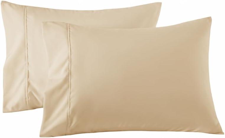 Sand Beige Queen Standard Size Pillow Cases Set of 2, 100% Egyptian Cotton Pillowcases, Cooling Pillow Cases for Hot Sleepers, Soft Breathable Pillow Case Covers, Bed Pillow Covers