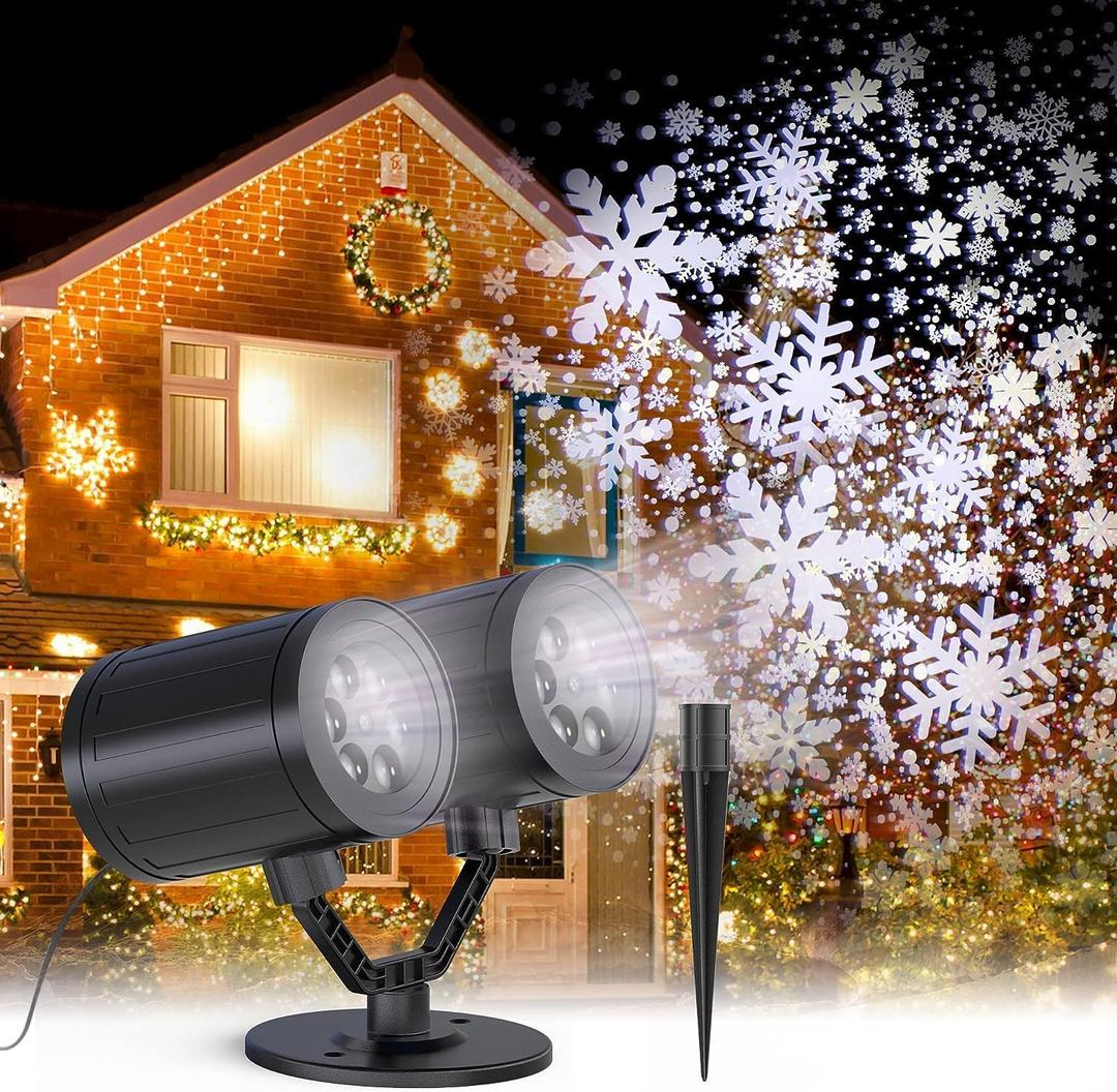 2024 Newest Christmas Decorations Christmas Projector Lights Outdoor Double-Head Rotating Snowflakes Projector Lights for Xmas Home Party IP65 Waterproof Brightening LED Outdoor & Indoor