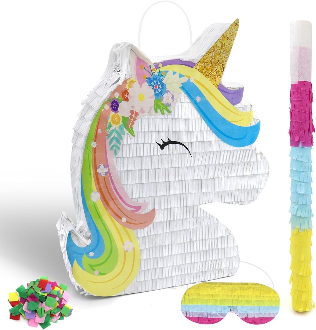 Forenee Unicorn Piata Party Supplies Piata Bundle with Blindfold and Bat for Girls Kids Unicorn Theme Birthday Party