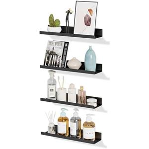 4 Pack Floating Shelves for Wall Storage, Metal Black Hanging Shelves for Living Room/Kitchen/Bedroom/Bathroom Decor, Set of 4 Organizer for Display, Book & Perfume Shelf Wall Mounted