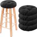 Bar Stool Covers Set of 4, Stool Covers Round with Elastic Band Pad, Soft Stool Seat Covers, Nonslip and Washable, 12 Inch, Black