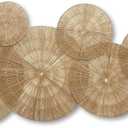 Wicker Wall Decor 6 pieces,Jute Flat Baskets,Woven Wall Art for Above Bed Decoration,Boho Decorative Wall Plate With Metal Frame (Jute Classic Natural)