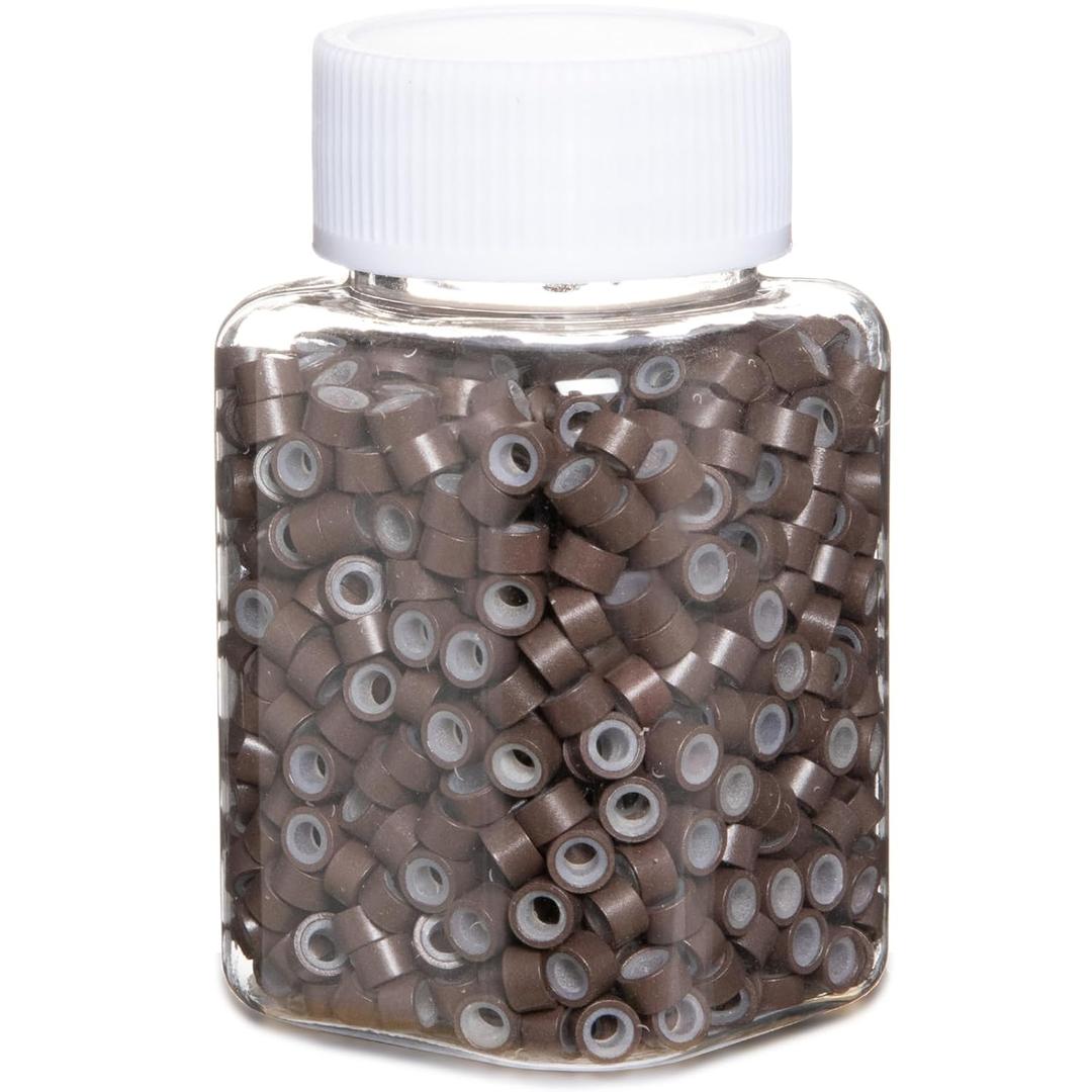 1000pcs 5mm Brown Extension Beads,Silicone Lined Micro Rings,MicroLink I Tip Weft Sew in Beads for Fairy/Hair Tinsel and Feathers Extensions