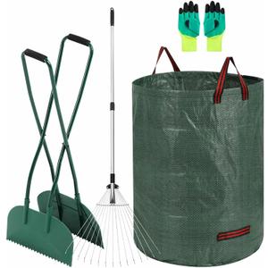 Leaf Grabber and Adjustable Metal Rake Set with Long Handle, 79-Gallon Reusable Yard Waste Bags & Gloves  Complete Leaf Collector Tool Kit