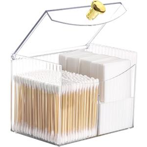 Tbestmax Qtip Holder Dispenser 2-Section Clear Bathroom Organizer 2 Grids Cotton Swab/Pad/Ball Holder Container Cosmetics Storage for Vanity