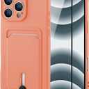 MZELQ TPU Wallet Compatible with iPhone 16 Pro Max Case, Card Holder Camera Protection Cover + Screen Protector, Push-able Slot for Girls Women -Pink