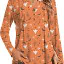 Bestbee Women's Long Sleeve Button-Down Shirts V Neck Tunic Tops 2024 Fall Tops Casual T-Shirts Dressy Blouses (Red, L)