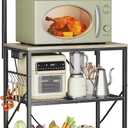 Huuger 4-Tier Bakers Rack with Reversible Power Outlet, 23.6 Inch Microwave Stand, Kitchen Coffee Bar, with Top Shelf, 6 S Hooks, Oak