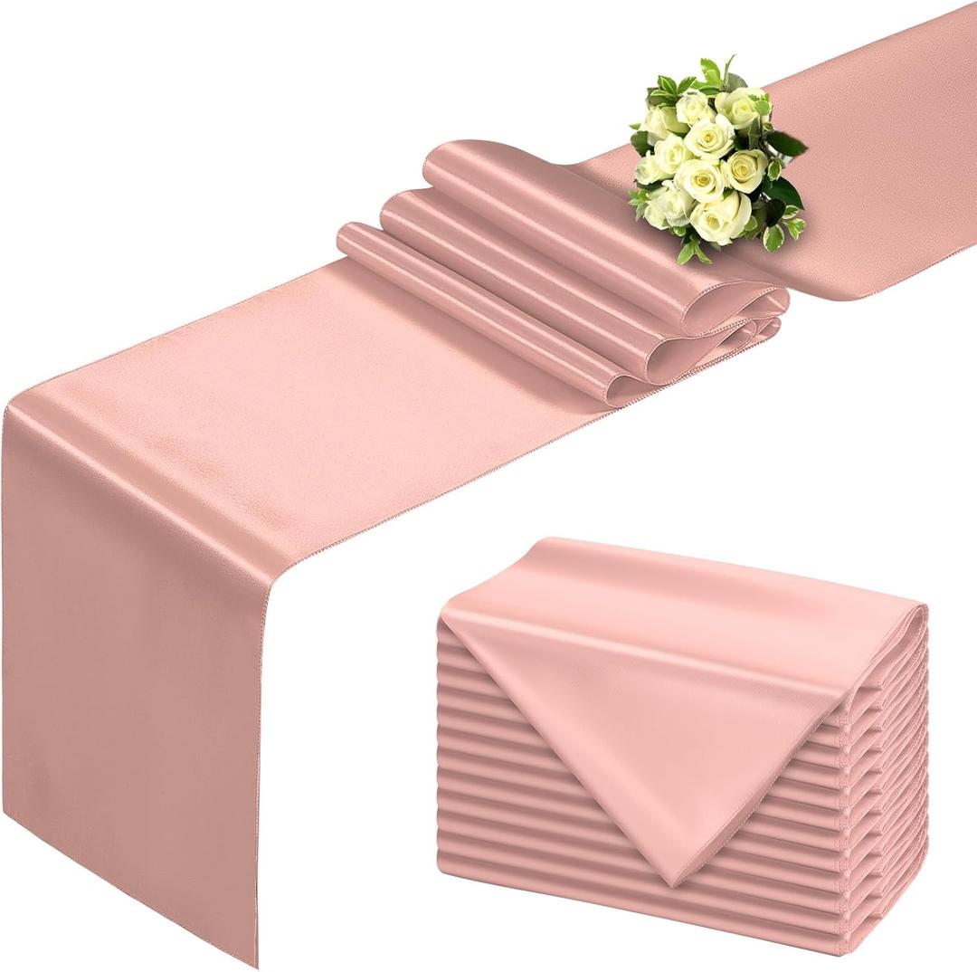 Rose Gold Table Runner 12x108 Inch - 12 Pack Satin Table Runners, Smooth Table Runner for Party Wedding Banquets Birthday