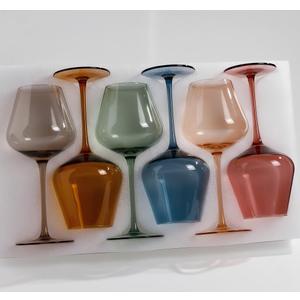 Physkoa Colored Burgendy Wine Glasses Set 6-18oz HandBlown Colorful Wine Glass With Long Stem,Multi Color Mothers Day Wine Glasses Gift for Women Mom
