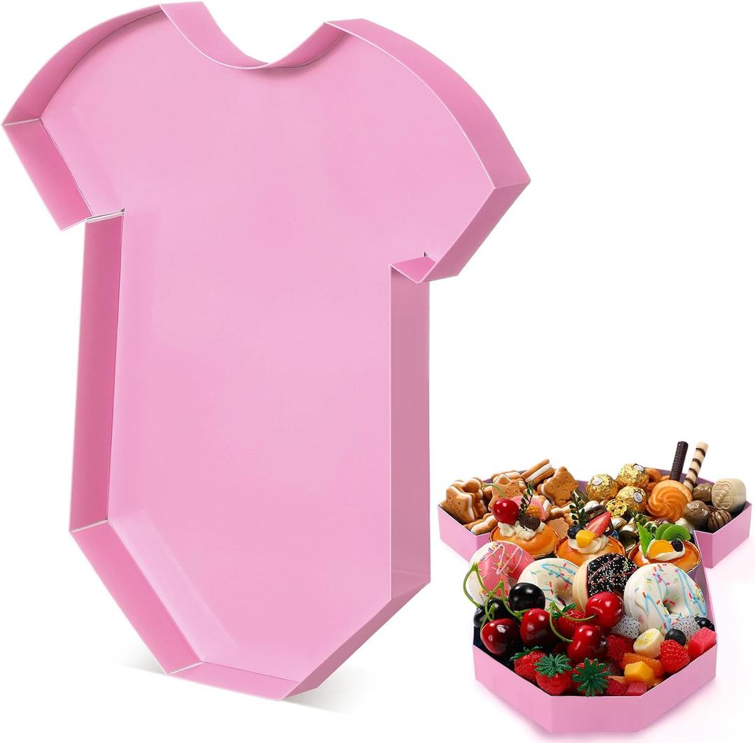 Mifoci 13.7" Baby Shower Cardboard Bodysuits Charcuterie Paper Mache Birthday Party Gender Reveal Fillable Paper Serving Trays Chocolate Candy Gift Decoration (Light Pink)