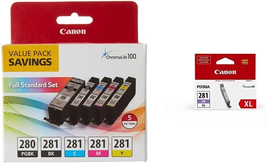 Canon PGI-280 / CLI-281 5 Color Ink Pack CLI-281 XL Photo Blue Ink Tank for Select PIXMA Printers