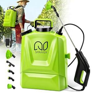 Battery Powered Backpack Sprayer 4 Gallon, Adjustable Pressure Garden Sprayer with Digital Display & Padded Straps, Electric Pump Sprayer in Lawn with 2.2Ah Battery, 5 Nozzles, Telescopic Wand