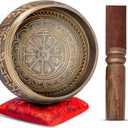Premium Tibetan Singing Bowl Set Handmade in Nepal Sound & Meditation Bowl Spiritual Decor for Yoga, Wellness Spaces & Relaxation by Himalayan Bazaar (Brown & Red)