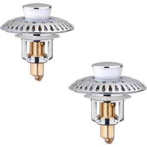 Bathroom Sink Stopper for 1.06"-1.65" Drain Holes, 2 in 1 Bath Sink Drain Strainer Stopper, Pop Up Drain Cover Plug with Hair Catcher, Stainless Steel (Chrome Silver-2p)