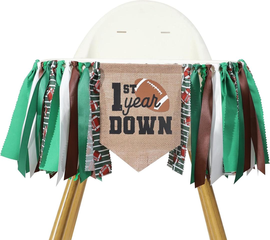 Football 1st Year Down Birthday High Chair Banner - Football First Birthday Decoration,High Chair First Decor Boy,1st Year Down Banner
