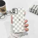 NITITOP Compatible with iPhone 12 Case Cute Checkerboard Checker Plaid Shell Textures for Girls Women Men Soft TPU Slim Hard Back with Lens Protective Phone Cover - White
