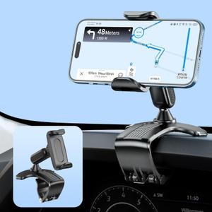Multifunctional Car Dashboard Mobile Phone Holder, 360 Degree Rotation Universal Dash Clip Cellphone Mount for 4-7 inch Smartphones (Black) (Black)