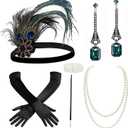 BABEYOND 1920s Flapper Accessories Gatsby Costume Accessories Set 20s Flapper Headband Pearl Necklace Gloves Plastic Holder